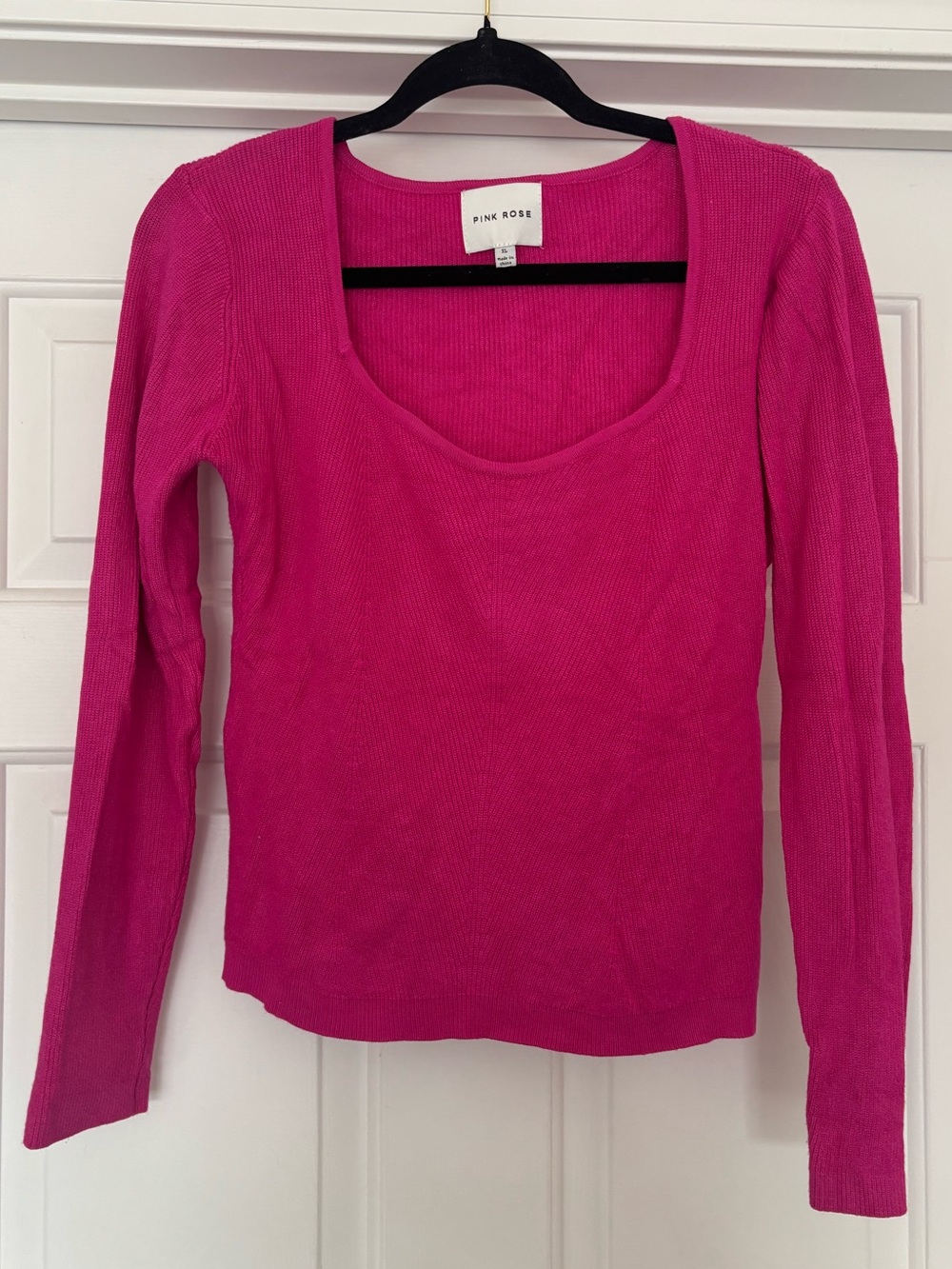 Pink Rose Hot Pink Square Neck Ribbed Knit Sweater Women’s XL